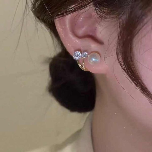 Korean Fashion Jewelry Earrings Elegant Rhinestone Crystal Pearl Stud Earings for Women Girls
