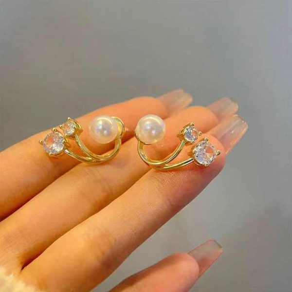 Korean Fashion Jewelry Earrings Elegant Rhinestone Crystal Pearl Stud Earings for Women Girls