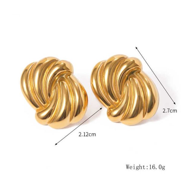 Trendy 18K PVD Gold Plated Waterproof Fashion Charm High Quality Women Jewelry Geometric Texture Stainless Steel Earrings Studs