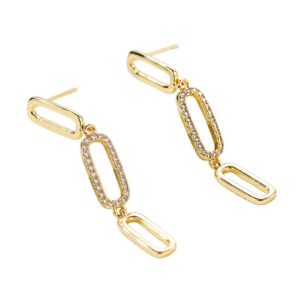 Long Dangle Link Chain Drop Earrings 18K Gold Plated Copper Zircon Earrings Women