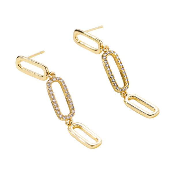 Long Dangle Link Chain Drop Earrings 18K Gold Plated Copper Zircon Earrings Women