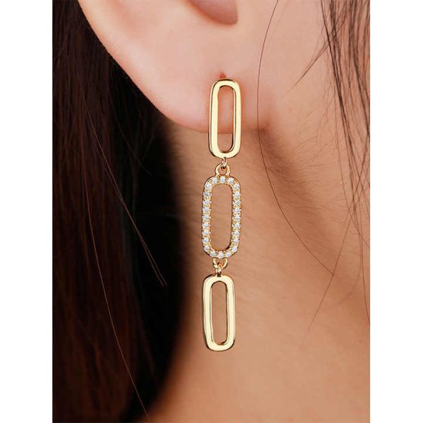 Long Dangle Link Chain Drop Earrings 18K Gold Plated Copper Zircon Earrings Women