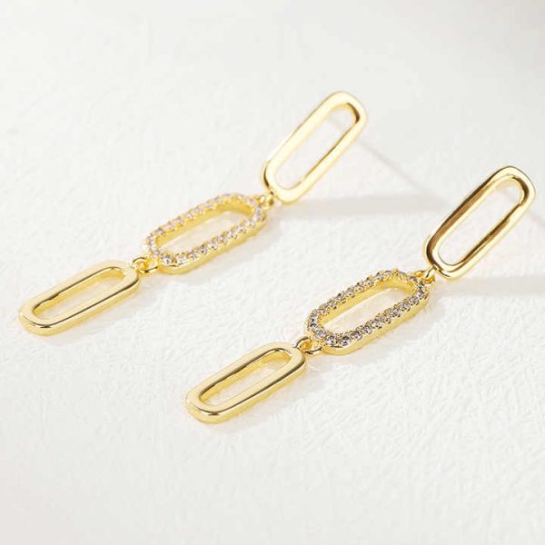 Long Dangle Link Chain Drop Earrings 18K Gold Plated Copper Zircon Earrings Women