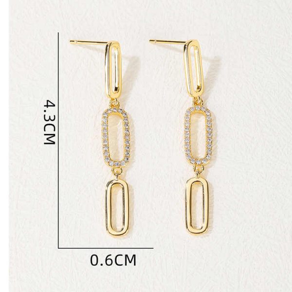Long Dangle Link Chain Drop Earrings 18K Gold Plated Copper Zircon Earrings Women
