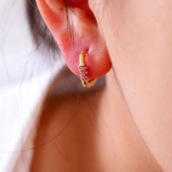 Wholesale 14K Gold Stud Earrings with Elegant Pink Diamond Inlay Trendy Stainless Steel Fashion Accessory Featuring Zircon Stone