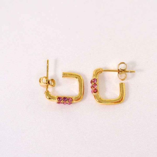 Wholesale 14K Gold Stud Earrings with Elegant Pink Diamond Inlay Trendy Stainless Steel Fashion Accessory Featuring Zircon Stone