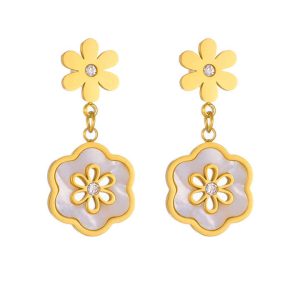 2024 New Fashion Stainless Steel Stud Earrings Drop Oil Color Floral 18k Gold Plated Earrings for Women Accessories