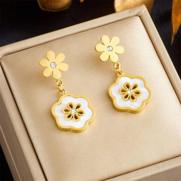 2024 New Fashion Stainless Steel Stud Earrings Drop Oil Color Floral 18k Gold Plated Earrings for Women Accessories