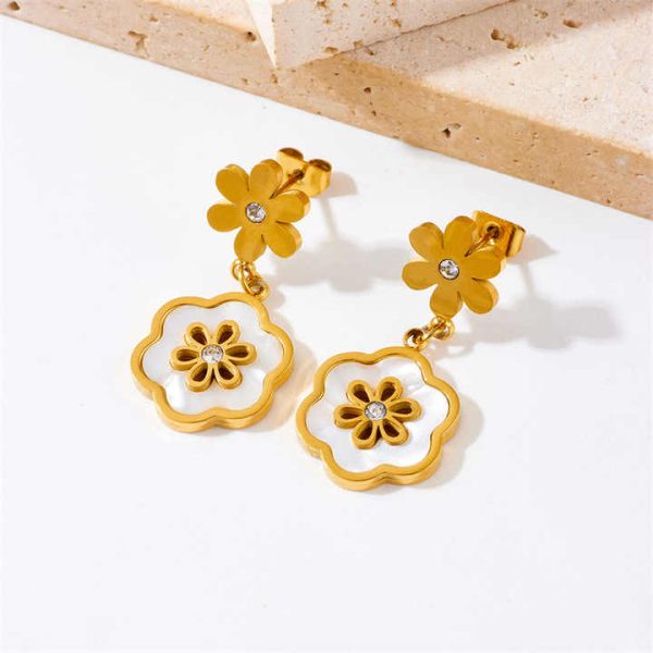 2024 New Fashion Stainless Steel Stud Earrings Drop Oil Color Floral 18k Gold Plated Earrings for Women Accessories