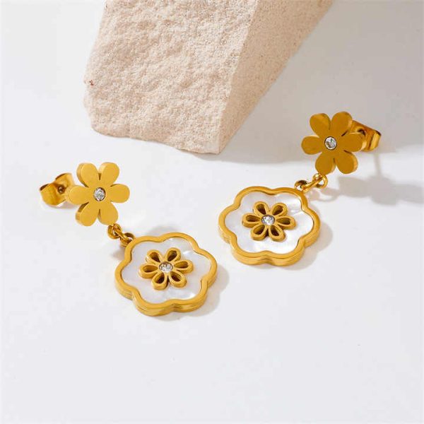 2024 New Fashion Stainless Steel Stud Earrings Drop Oil Color Floral 18k Gold Plated Earrings for Women Accessories