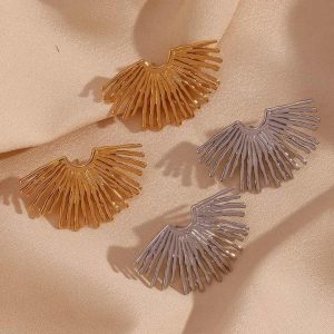 Trendy Minimalist Ray Stud Earrings 316L Stainless Steel 18K Gold Plated Unisex Jewelry