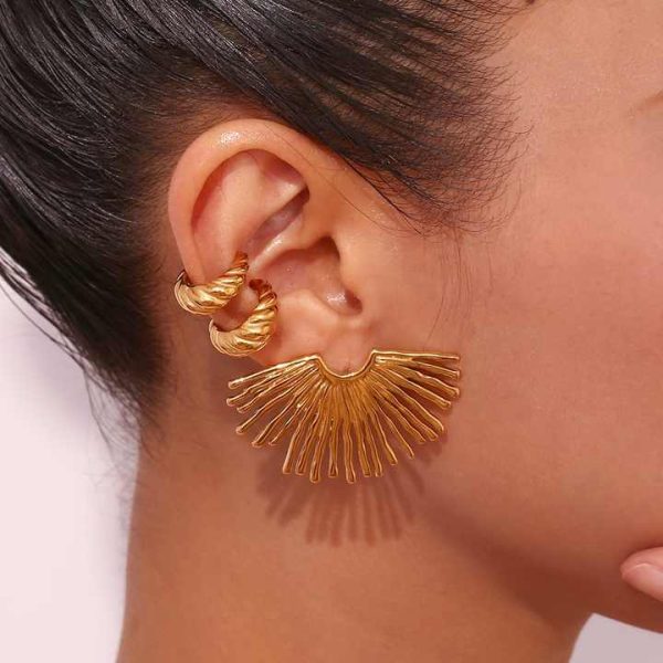 Exaggerated Funky Style Minimalist Stud Earrings for Women Gold Plated Jewelry Stainless Steel