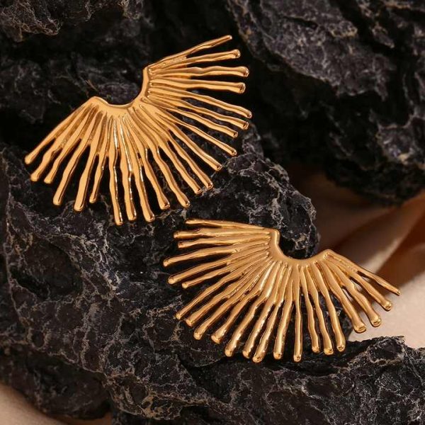 Exaggerated Funky Style Minimalist Stud Earrings for Women Gold Plated Jewelry Stainless Steel