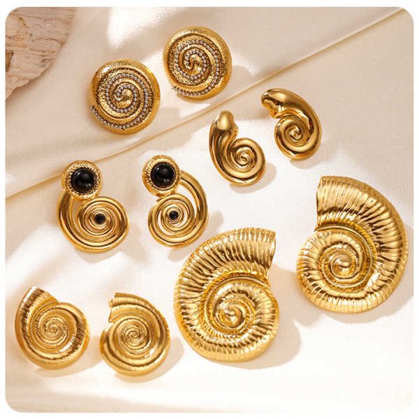 Wholesale Summer Trendy Latest Hypoallergenic Ocean Series Stainless Steel 18K Gold Plated Conch Stud Earrings for Women Party