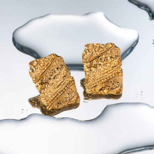 J&D Gorgeous Stainless Steel Stud Earrings Jewelry Women Hammered Texture Square Irregular Earrings