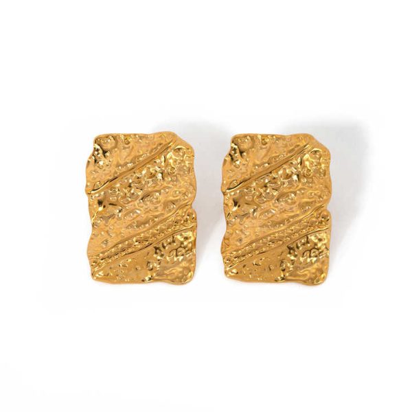 J&D Gorgeous Stainless Steel Stud Earrings Jewelry Women Hammered Texture Square Irregular Earrings