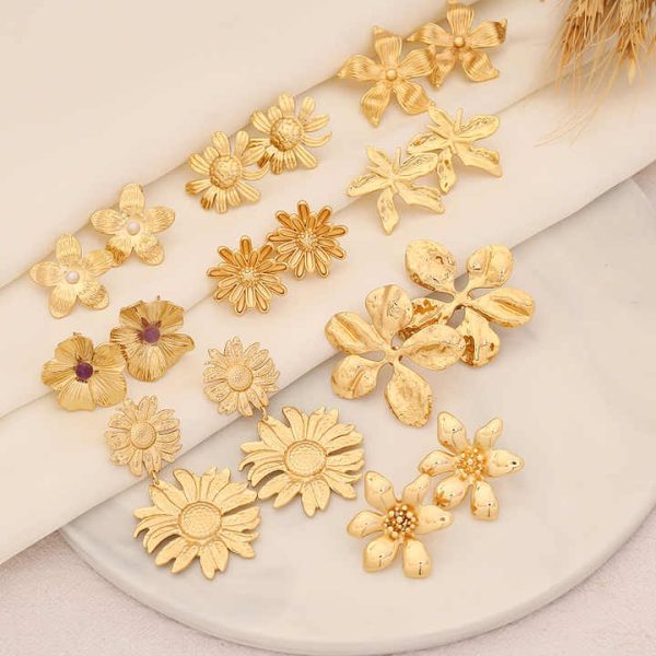 Fashion Jewelry Stainless Steel Studs Earrings Daisy Sunflower Earrings Large Flower Earrings for Women