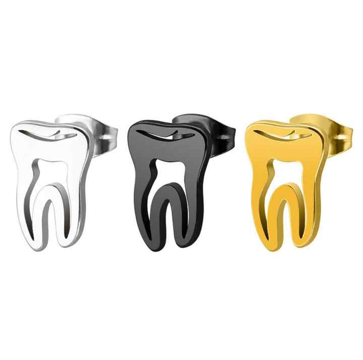 Personalized Stainless Steel Gold Teeth Stud Exaggerated Hipster Men Fashion All-Match Male Stud Earrings