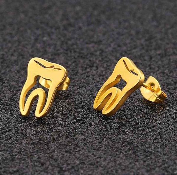 Personalized Stainless Steel Gold Teeth Stud Exaggerated Hipster Men Fashion All-Match Male Stud Earrings