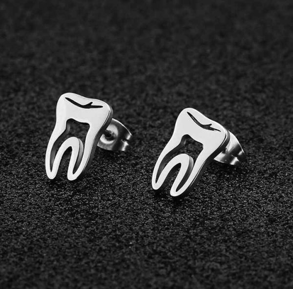 Personalized Stainless Steel Gold Teeth Stud Exaggerated Hipster Men Fashion All-Match Male Stud Earrings