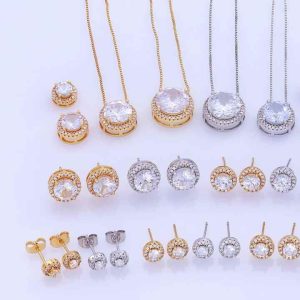 Trendy Children's Stud Earrings Big Round Zircon Design Rhodium or 18K Gold Plated Brass Studs