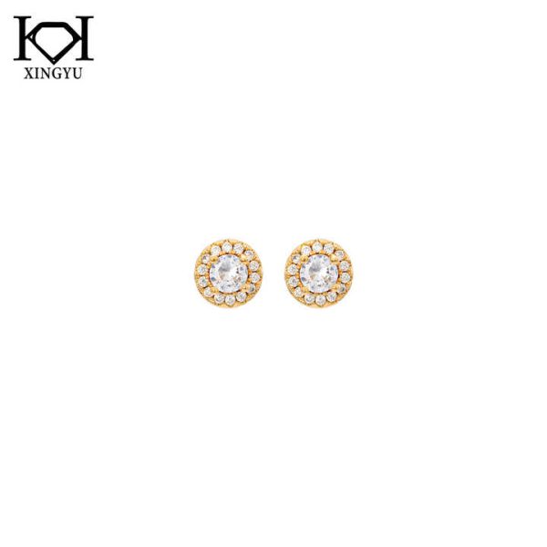 Simple Big Round Zircon Design Earrings Stud Earrings