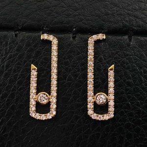 Kendall Jenner-Style Rose Gold Paper Clip Earrings Fashionable Stud Design Zircon Brass for Lady's Personality Perfect Gift