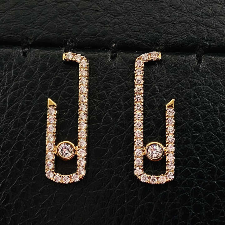 Kendall Jenner-Style Rose Gold Paper Clip Earrings Fashionable Stud Design Zircon Brass for Lady's Personality Perfect Gift