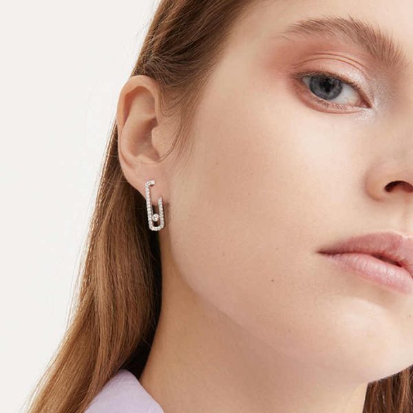 Kendall Jenner-Style Rose Gold Paper Clip Earrings Fashionable Stud Design Zircon Brass for Lady's Personality Perfect Gift