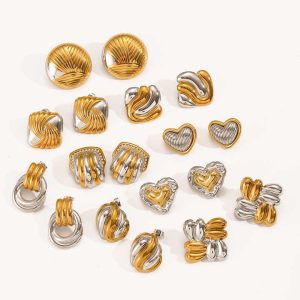 Two-Tone Stainless Steel Stud Earrings Non-Tarnish Waterproof Fashion Jewelry for Women Wholesale Bulk