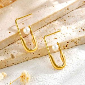 Chic Paper Clip Hypoallergenic Earring Stud Light Luxury Women 18k Plated Pearl Stud Earrings New Dainty Stainless Steel Jewelry