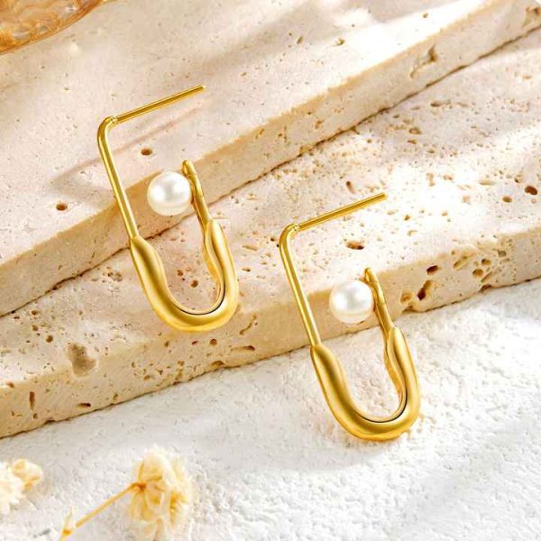 Chic Paper Clip Hypoallergenic Earring Stud Light Luxury Women 18k Plated Pearl Stud Earrings New Dainty Stainless Steel Jewelry