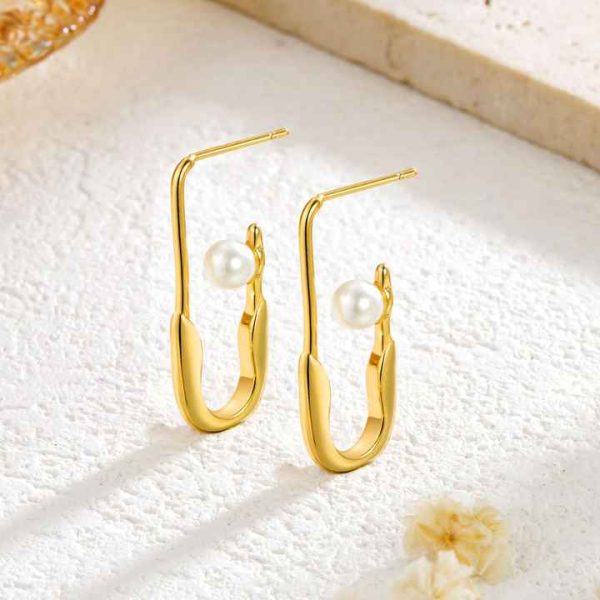 Chic Paper Clip Hypoallergenic Earring Stud Light Luxury Women 18k Plated Pearl Stud Earrings New Dainty Stainless Steel Jewelry