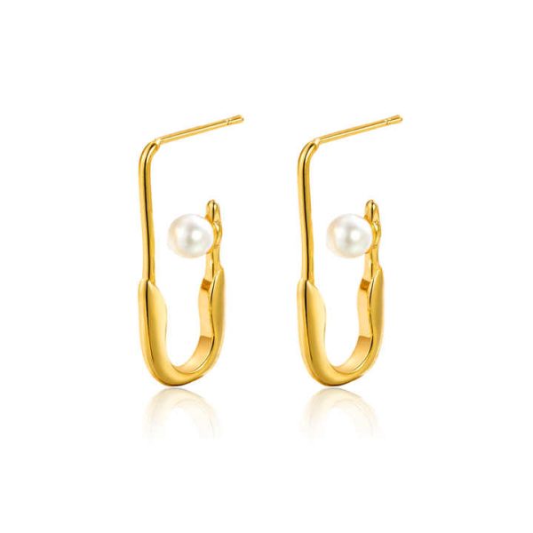 Chic Paper Clip Hypoallergenic Earring Stud Light Luxury Women 18k Plated Pearl Stud Earrings New Dainty Stainless Steel Jewelry