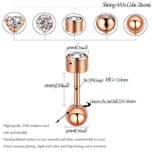 Rose Gold Color 10 Piece Set Stainless Steel Diamond studded Nose Ring Lip and Tongue Ring Earrings Piercing Accessories