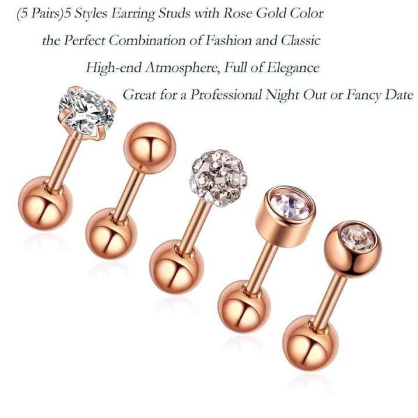 Rose Gold Color 10 Piece Set Stainless Steel Diamond studded Nose Ring Lip and Tongue Ring Earrings Piercing Accessories