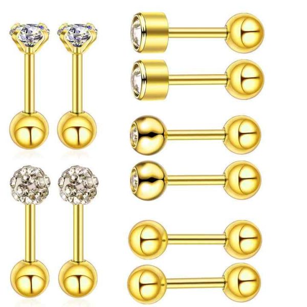 Rose Gold Color 10 Piece Set Stainless Steel Diamond studded Nose Ring Lip and Tongue Ring Earrings Piercing Accessories