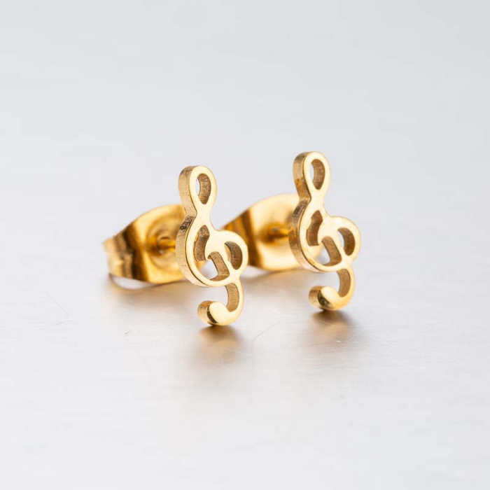 High Quality Four Colors Non Tarnish Hypoallergenic Stainless Steel Simple Fashion Music Note Symbol Stud Earrings for Men Women