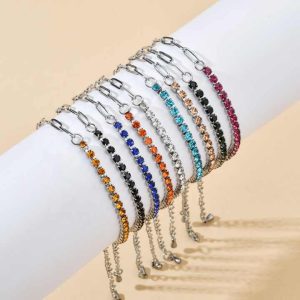 Dainty Zircon Bracelet Crystal Stone Round Cut Zircon Half Tennis Bracelet