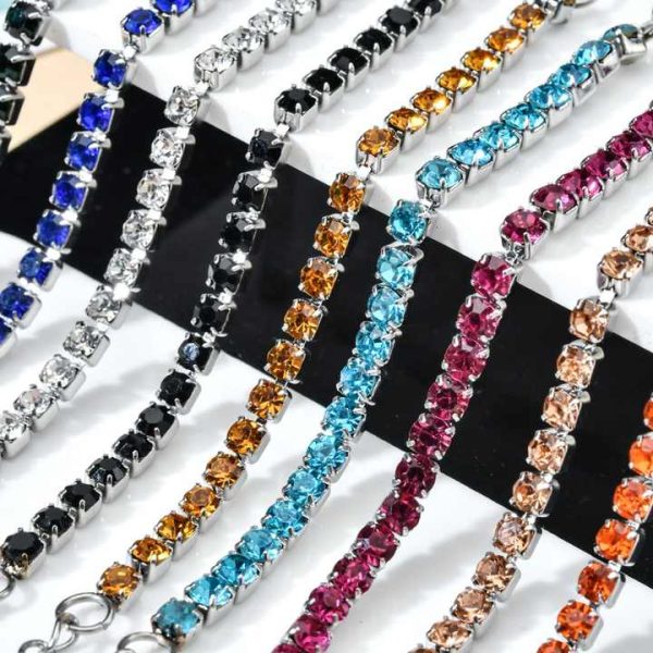 Dainty Zircon Bracelet Crystal Stone Round Cut Zircon Half Tennis Bracelet