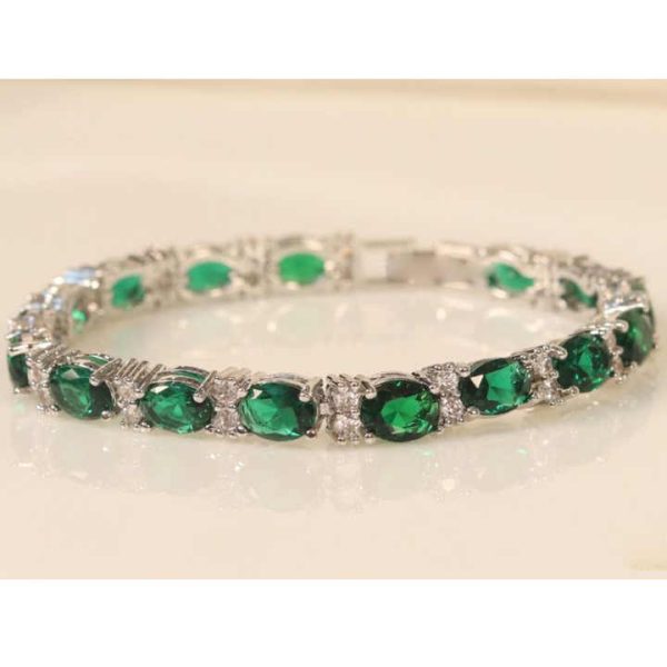 Yellow Gold Finish Oval Round Cut Green Emerald Red Blue Sapphire Diamond Oval Tennis Bracelet