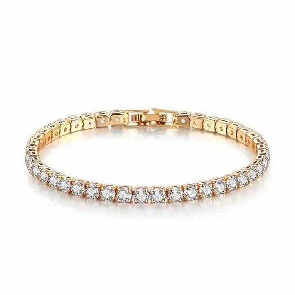 Classic 14K Gold Plated Cubic Zirconia Tennis Bracelet - Claw Set Geometric Brass Jewelry for Women in 6.5/7/7.5 Inch