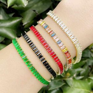 Hot Sale Luxury Fashion Mix Color Micro Inlaid Women Girl Jewelry Tennis Chain Colored Crystal Zircon rainbow Bracelet