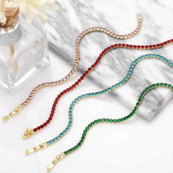 Hot Sale Luxury Fashion Mix Color Micro Inlaid Women Girl Jewelry Tennis Chain Colored Crystal Zircon rainbow Bracelet