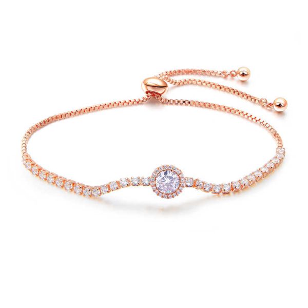 Anti Tarnish Gold Plated Stainless Steel Jewelry Fashion Adjustable Lab Grown Diamond Cubic Zirconia Tennis Bracelet for Women