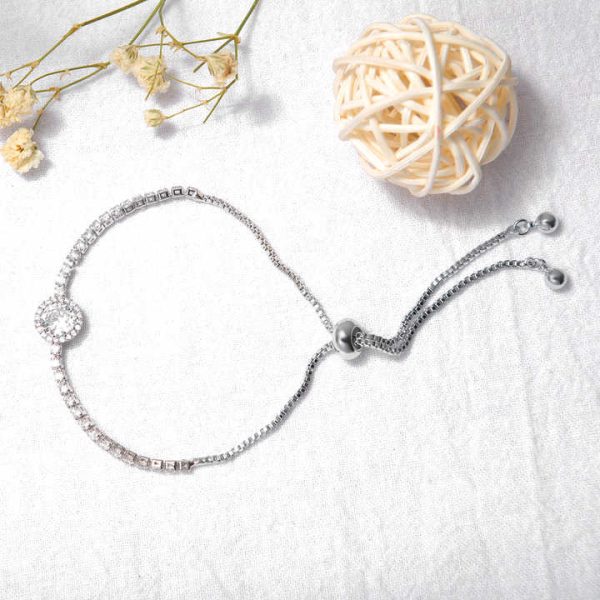 Anti Tarnish Gold Plated Stainless Steel Jewelry Fashion Adjustable Lab Grown Diamond Cubic Zirconia Tennis Bracelet for Women