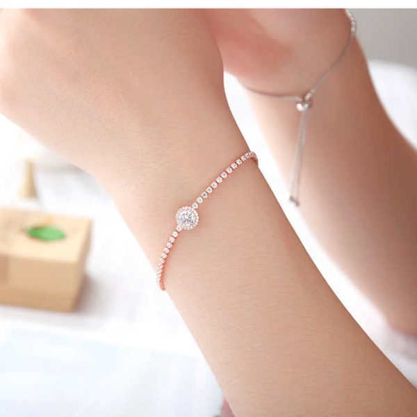 Anti Tarnish Gold Plated Stainless Steel Jewelry Fashion Adjustable Lab Grown Diamond Cubic Zirconia Tennis Bracelet for Women