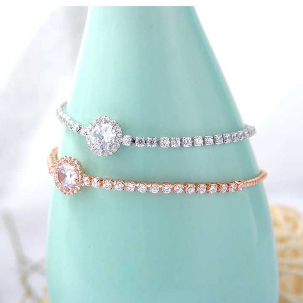 Anti Tarnish Gold Plated Stainless Steel Jewelry Fashion Adjustable Lab Grown Diamond Cubic Zirconia Tennis Bracelet for Women