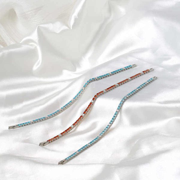 Luxury Tennis Designer Crystal Jewelry Inlaid Ocean Blue White Zircon Titanium Steel Plated 18k Gold Tennis Bracelet