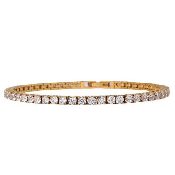 Luxury Tennis Designer Crystal Jewelry Inlaid Ocean Blue White Zircon Titanium Steel Plated 18k Gold Tennis Bracelet